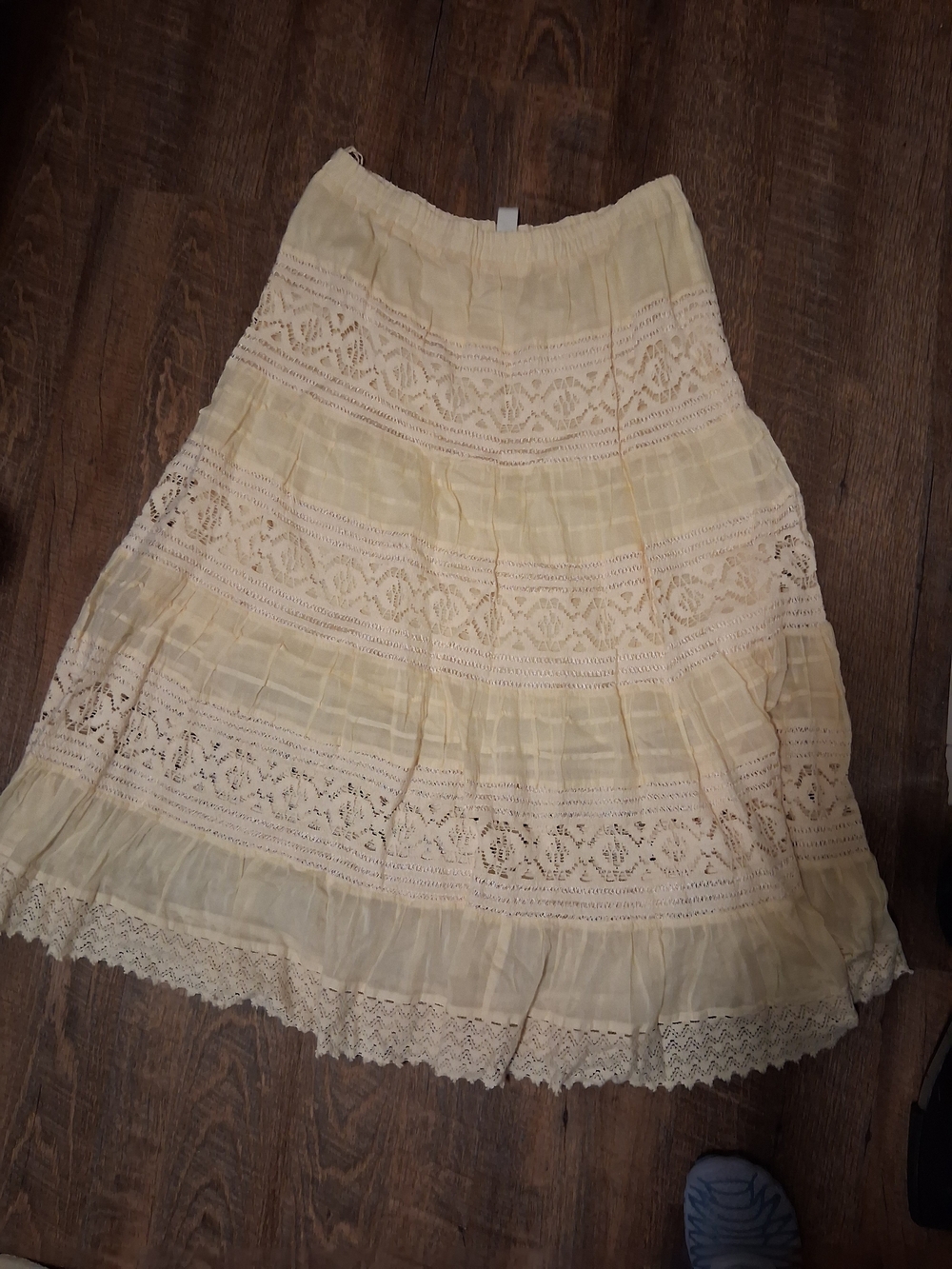 Light Cream Lace Tiered Maxi Skirt with Elastic Waist